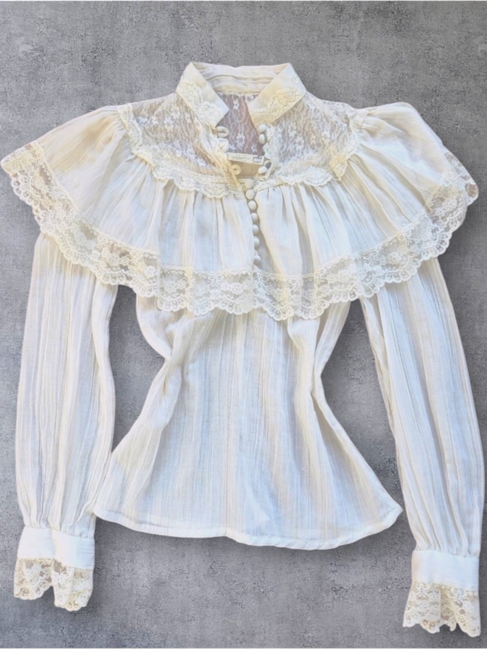 Gunne Sax Cream Lace Ruffle Yoke Blouse